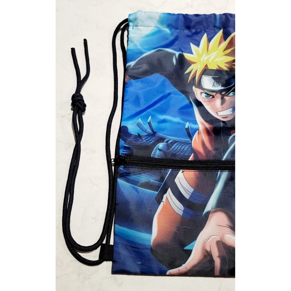 Naruto Drawstring Book Bag Tote With Zipper Pocket Anime Boruto Japan NWOT